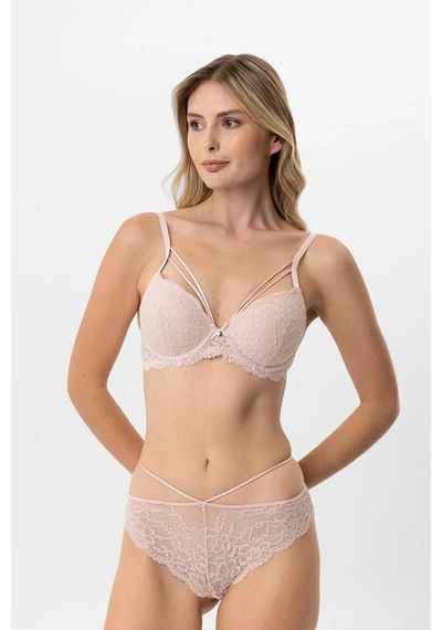 Pierre Cardin Soft Push Up Kaplı Dantelli Sütyen Takım Pudra