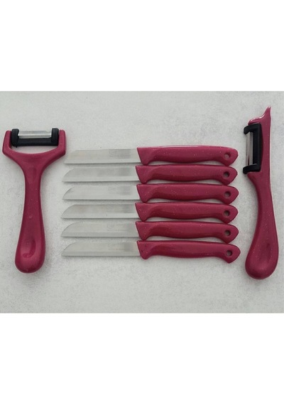 Solingen 6'lı Meyve-sebze-doğrama Bıçağı Ve 2'li Soyacak 8'li Set Pembe Metal