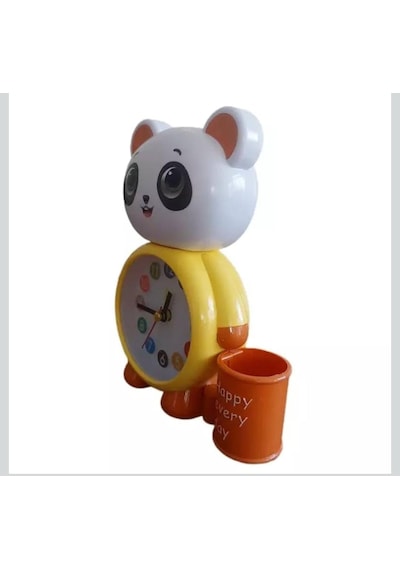 Panda Tasarımlı Saat Kalemlik Kızlar Ve Erkekler İçin Yatak Odaları Ve Oyun Odaları Saati Sarı