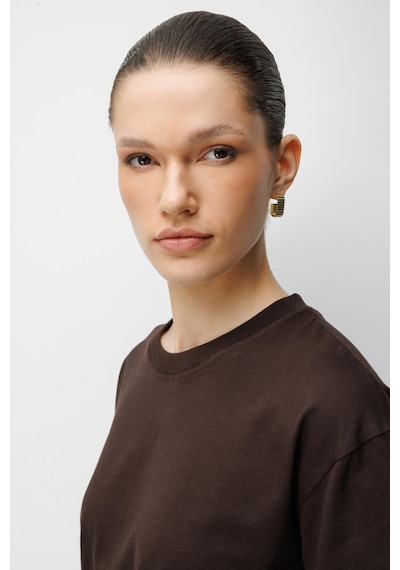 Mixray 4851 Kadın Oversize Fit Bisiklet Yaka Basic T-shirt Kahve Kahverengi