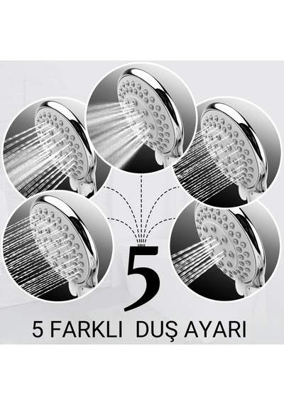 Yüksek Basınçlı Duş Seti 150 Cm Çelik Hortumlu Masajlı Filtreli Evrensel Banyo Seti Metalik Plastik Diğer