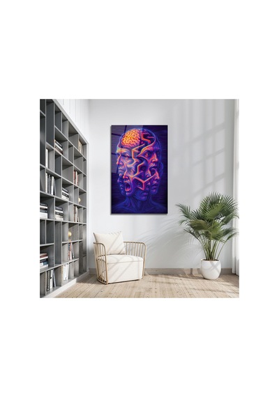 Çok Katmanlı Yüz Ve Zihin Temalı Modern Sanat Cam Tablo Portre Temalı Dekoratif Duvar Tablosu, Salon Ve Yatak Odası Dekoru,