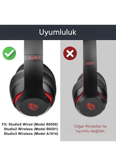 Beats Studio 2 İçin Ve Studio 3 İçin B0500 , B0501 Kablolu/kablosuz Kulak Üstü Kulaklık Pedi Suni Deri Hafızalı Yüksek Kaliteli Materyal Kulaklık Süngeri