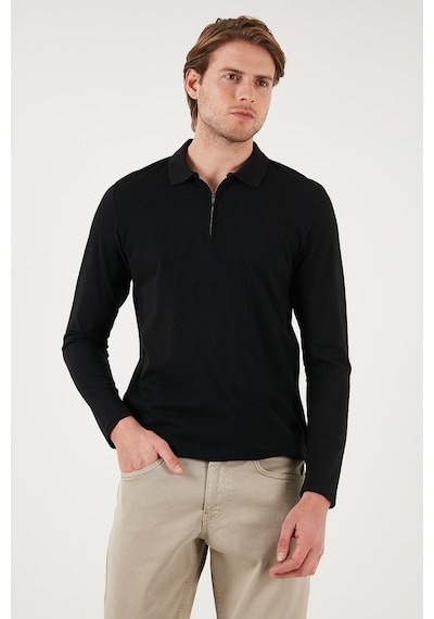 Buratti Pamuklu Slim Fit Yarım Fermuarlı Polo Yaka Erkek Sweat 5903010 Siyah