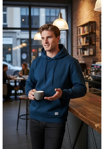 Buratti Regular Fit Kapüşonlu Kanguru Cepli Içi Tüylü Yumuşak Şardonlu Erkek Sweat 5905281 Indigo