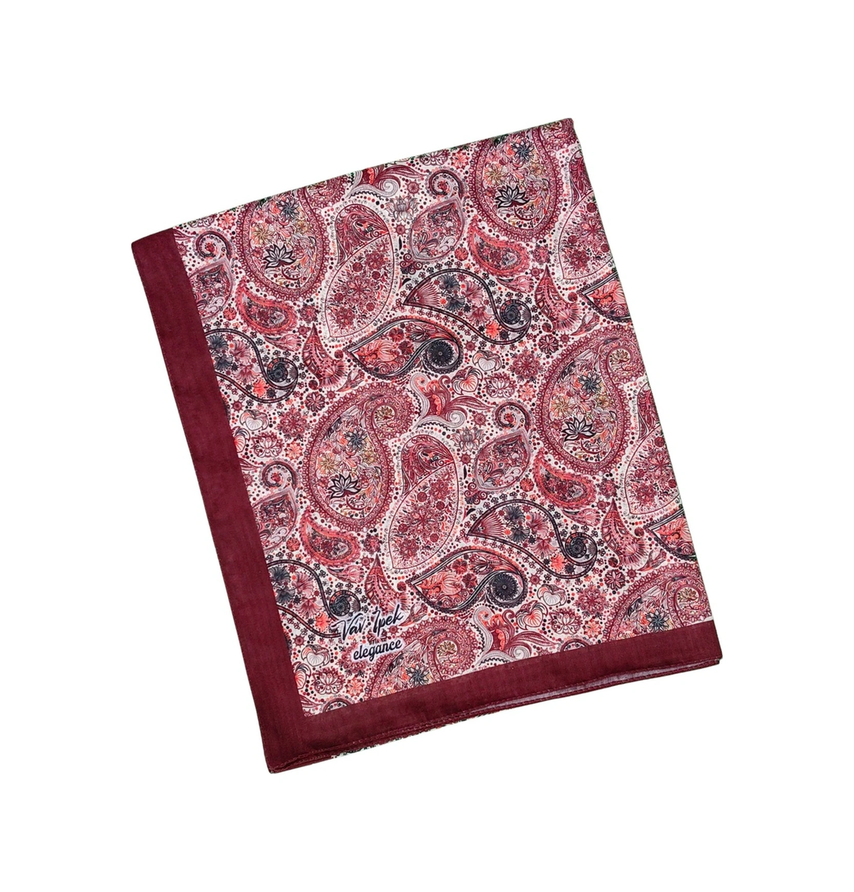 Mim Eşarp Vav İpek Soft Pamuklu Etnik Desenli Şal 75x190 Cm Bordo