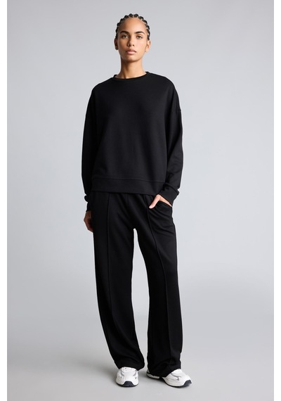 Defacto Oversize Düşük Omuz Bisiklet Yaka Skuba Dalgıç Kumaş Basic Sweatshirt I9314ax26aubk81 Siyah-bk81