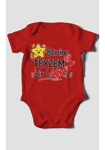 Morivokids Benim Teyzem Bir Başka Kısa Kollu Bebek Body %100 Pamuk Kırmızı