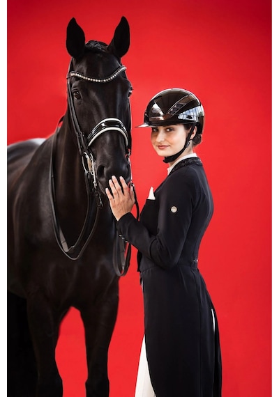 Horze Pikeur Airluxe Chrome Long Visor Premium Binicilik Kaskı Siyah Parlak