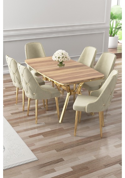 Canisa Asel Serisi 90x160 Lak Panel Hazar Gold Kaplama Ayaklı Masa Takımı Ve 6 Krem Sandalye Hazar Masa Krem Sandalye Ayaklar Gold Canisa Asel Serisi 90x160 Lak Panel Hazar Gold Kaplama Ayaklı Masa Takımı Ve 6 Krem Sandalye Hazar Masa Krem Sandalye Ayaklar Gold