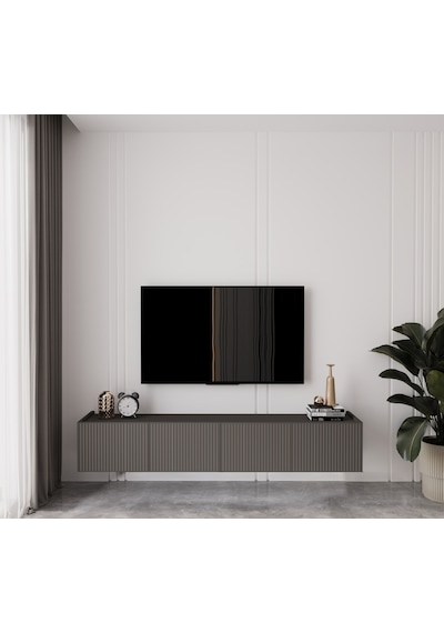 Capella Gri Mdf Country 4 Kapak Duvara Monte 180 Cm Tv Ünitesi