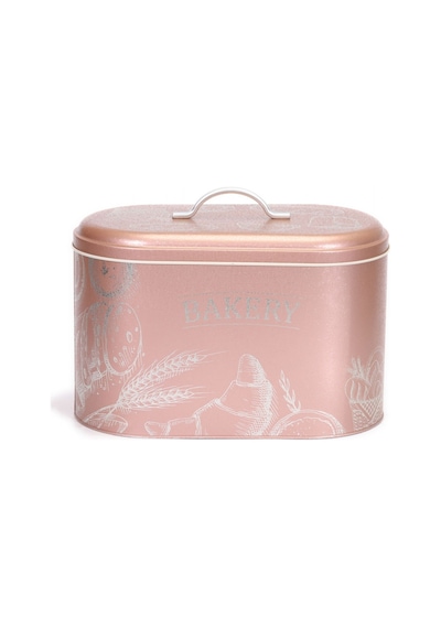 Sn Bakery Rose Gold Desenli Oval Metal Ekmek Kutusu, 10.4 Lt Pembe