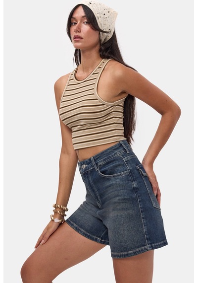 it's basic Kadın Tint 2s6-8 Relax Fit Midi Boy Esnek Kumaş Denim Şort