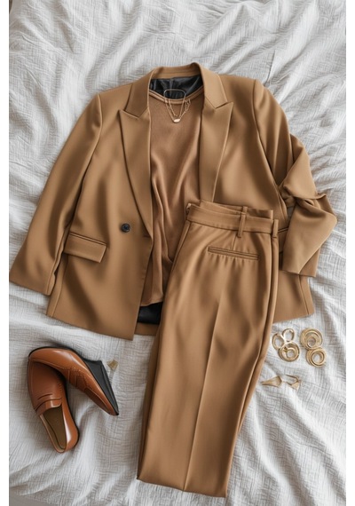 Hanezza Çift Düğmeli Blazer Ceket Plus Size Hardal - 789093682 Hardal