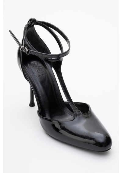 Luvishoes Luvi Shoes Jon Siyah Rugan Kadın İnce Topuklu Ayakkabı Siyah Rgn Siyah