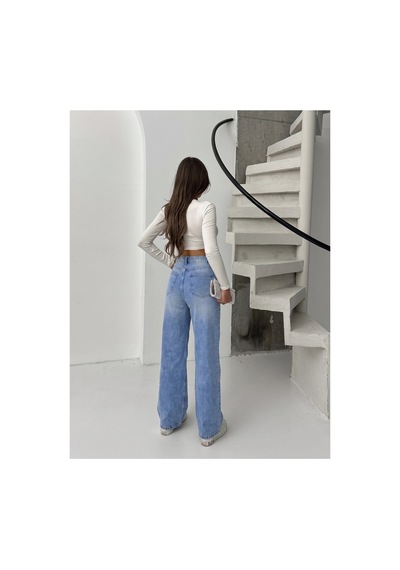 Bluemarlin Taş Yıkama İşlemli Yüksek Bel Straight Denim Pantolon Taş Yıkama