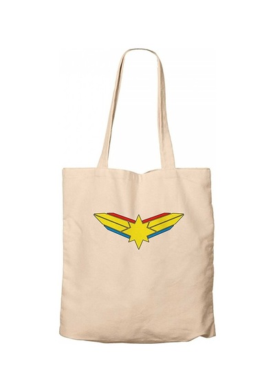 Captain Marvel Logo Krem Kanvas Bez Çanta Krem
