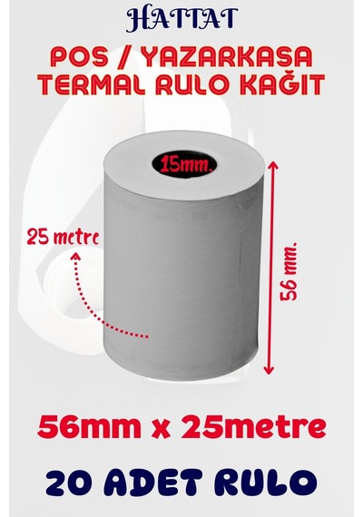 Hattat Termal Pos Rulo 20 Adet Rulo 56 MM x 25 M