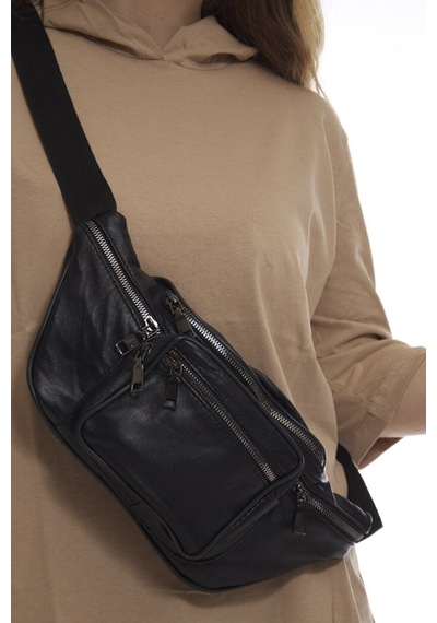 Nahitatyana Unisex Siyah Çok Cepli Hakiki Deri Freebag Bel Çantası Ve Omuz Çantası Siyah - 121763658 Siyah