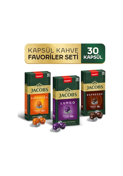 Jacobs Kapsül Kahve Favoriler Seti 30'lu Nespresso Uyumlu Alüminyum Kapsül Kahve 7,8 Ve 10 Kapsül Kahve