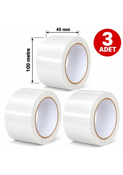 Beyaz Koli Bandı 45mmx100m Renkli Koli Bantı Beyaz Renk Hotmelt Yapışkanlı 1