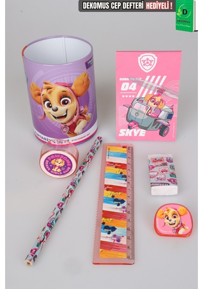 X Dekomus Lisanslı Paw Patrol Pink Paws Collection 7'li Kırtasiye Seti Metal Kalemlik,not Defteri,kurşun Kalem,cetvel,silgi,kalemtraş,ataç Seti Diğer
