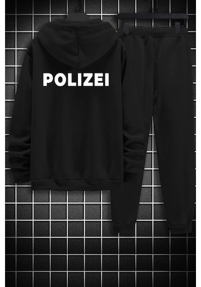 Uyguntarz Unisex Polizei Sırt Baskılı Eşofman Takımı Siyah