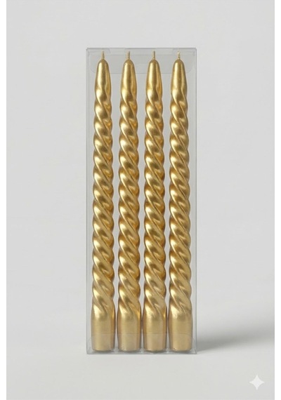4'lü Lüks Burgu Şamdan Mumu 26 Cm - Damlatmaz Spiral Dekoratif Mum Seti Gold