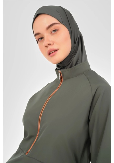 Alfasa Reglan Kol Pantolonu Desenli Tesettür Mayo Haki