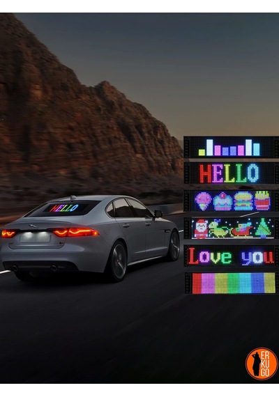 Telefon App Kontrollü Programlanabilir Araba Led Ekranı, Uzaktan Kumandalı Kayan Yazı Emoji Led