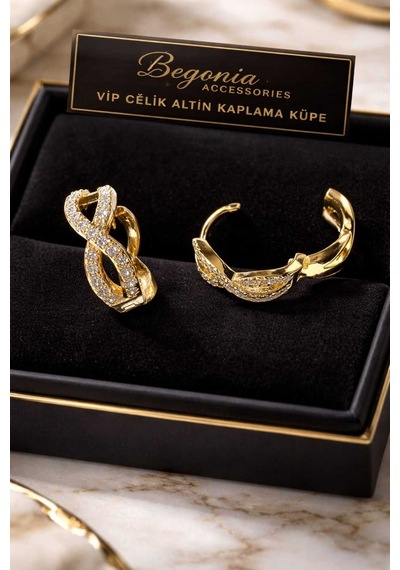 Vip Çelik Altın Kaplama Zirkon Taşlı Kadın Küpe Minimal Figürlü Çivi Halka Küpe Paslanmaz Kararmaz Alerji Yapmaz Şık Zarif Günlük Ve Özel Gün Küpe A37 Altın