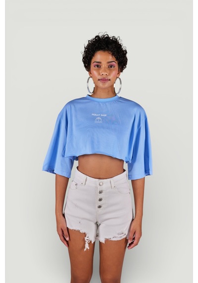 Holly Lolly Bisiklet Yaka Holly Crop Tshirt Mavi