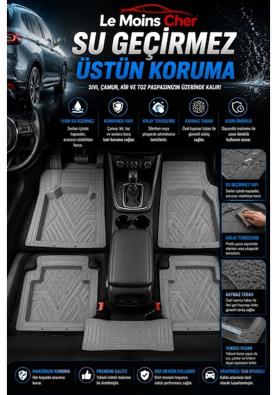 Byd Seal U Design Havuzlu Oto Paspası Kaymaz Taban Dayanıklı Alpin Gri