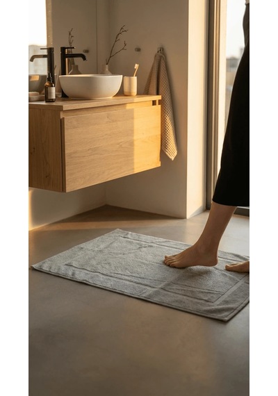 Lumiastudio %100 Pamuk Gri Çerçeve Banyo Paspas Seti 2li Set 50x70 Gri