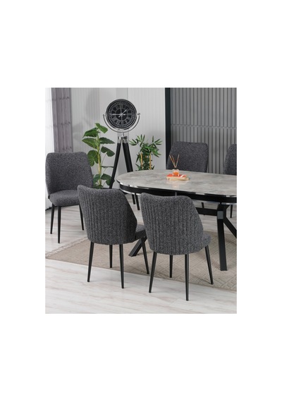 Mars Hazal Serisi, Lak Panel Masa Takımı 6 Sandalyeli 170x90 Cm Şık Yemek Grubu Gri Mars Hazal Serisi, Lak Panel Masa Takımı 6 Sandalyeli 170x90 Cm Şık Yemek Grubu Gri