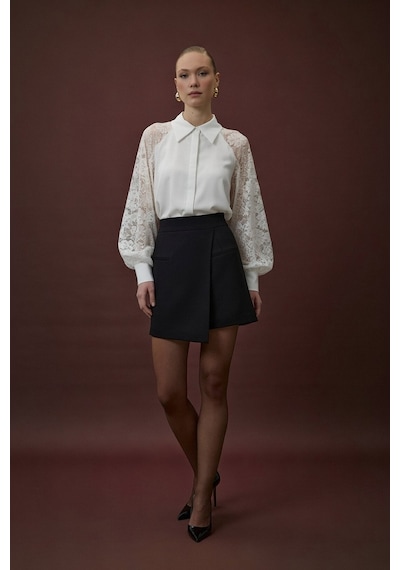Sateen Talia Şort Etek - Siyah-137063 Siyah