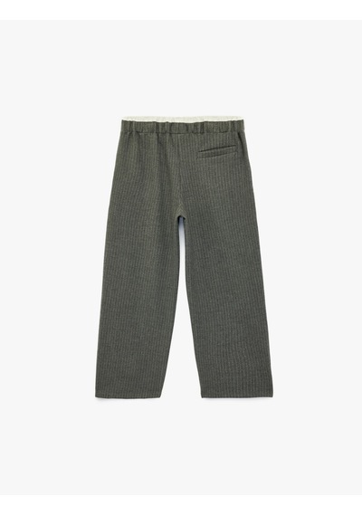 Koton Beli Lastikli Geniş Paça Çizgili Pantolon Gri Çizgili 6skg40059aw Gri