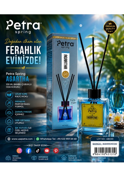 Agartha 100ml Bambu Çubuklu Oda Kokusu - Long Lasting Home Fragrance Ev Ofis Banyo Salon Kokusu Salon Kokusu , Banyo Kokusu , Long Lasting Manolya