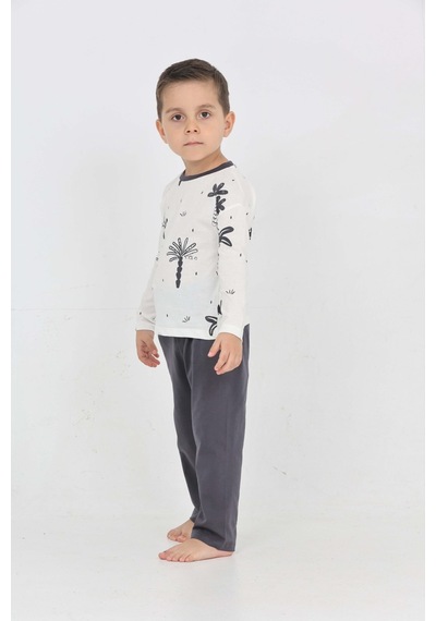 Toontoy Kids Toontoy Erkek Çocuk Palmiye Baskılı Pijama Takım Füme