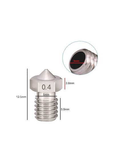 Koodmax 2 Adet 3d Yazıcı E3d V5-v6 Mk8 Extruder 0.4mm / 3mm Paslanmaz Çelik Nozzle M6