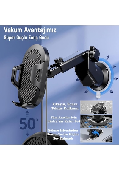 Araç Telefon Tutucu Infomax 360 Dönebilir Vantuzlu, Şok Emici, Tek Tuşla Sabitleme, Ultra Güçlü Vakum, 4.