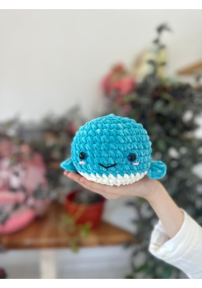 Amigurumi Kadife Mavi Yavru Balina Oyuncağı