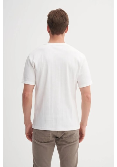 Cazador Bisiklet Yaka Slim Fit Likarlı Düz Tişört 4163 Ekru Ekru
