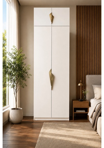 Gama 4 Kapaklı Çekmeceli+ Ek Modüllü Tasarım Kulplu 253 Cm Gardırop Elbise Dolabı Beyaz