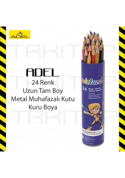 Adeland 24 Renk Tam Boy Uzun Kuru Boya 24 Lü Metal Tüp Muhafazalı