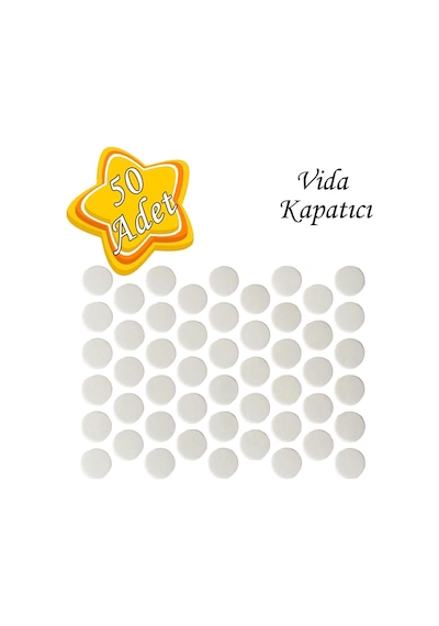 50 Adet Beyaz Vida Kapatıcı Yapışkanlı Vida Tapası Tıpası Kapağı Vida Gizleyici