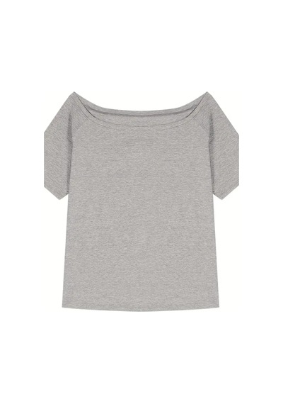 Cool Tarz Gri Kadın Düşük Omuz Kayık Yaka Oversize T-shirt Gri Gri