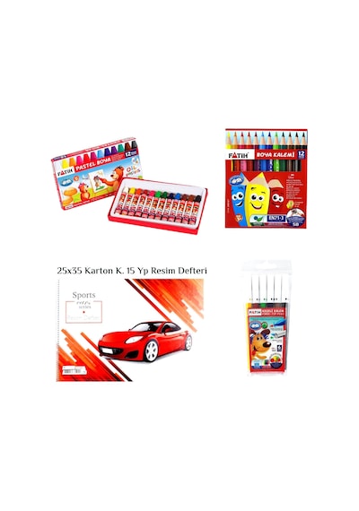 Fatih 3 Lü Boyama Seti Yarım Boy Kuru Boya+ Pastel +Keçeli Kalem+