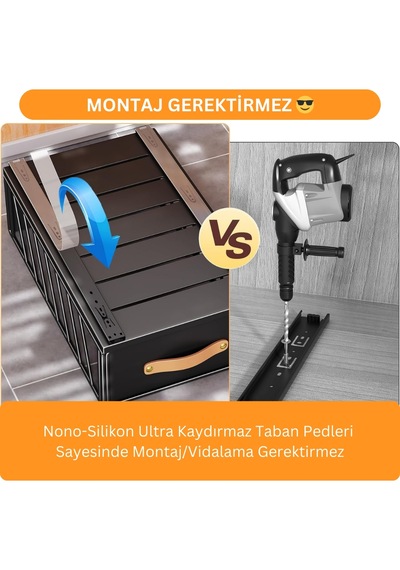 Çok Amaçlı Dolap İçi Çekmece Düzenleyici - Montajsız Mutfak Kiler Siyah
