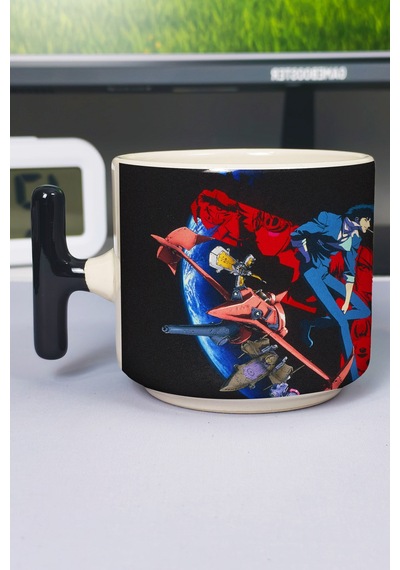 Cowboy Bebop Anime Baskılı Seramik Lüks Kupa 1 Adet T Şeklinde Özel Siyah Kulp Dalga Kulp V1t Çok Renkli